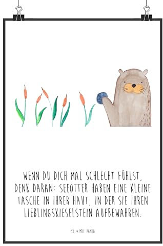 Mr. & Mrs. Panda Poster Otter Stein DIN A4 - Geschenk, Bild, munter, Kinderposter, Pflanzen, Raumdekoration, Designposter, Seeotter, Kunstdruck,