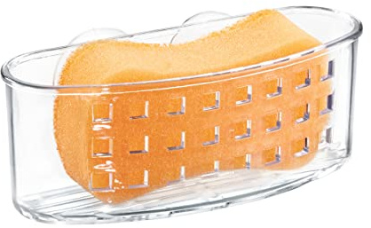 iDesign Plastic Sponge Holder Suction Cups Ideal for Kitchen Sinks and Bathroom Organization, 6.5 x 2.5 x 2.5, Clear