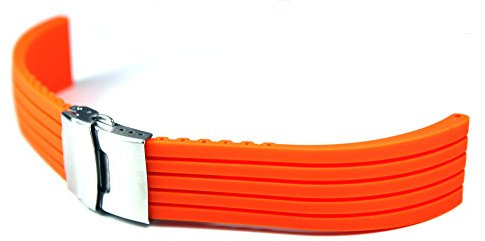 20mm Orange Kautschuk Silikon Armband Taucher Diver Uhrenarmband mit Edelstahl Faltschließe