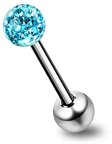 Monster Piercing Leichte Blaue Epoxy Clover Multi Kristall Stein Kugel 14 Gauge chirurgischen Stahl Straight Barbell Zunge Bar Piercing