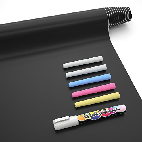 Nicpro Chalkboard Contact Paper Roll, 17.7 X 78.7 (6.5 Feet) Self Adhesive Blackboard Wallpaper, Chalk Paper Classroom Decor Sticker with 1 Marker & 5 Chalk for Home Office School Teacher Suppliers