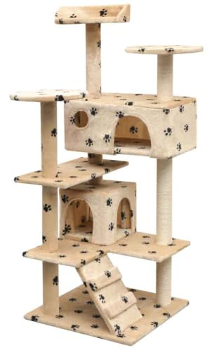 vidaXL Katzen-Kratzbaum 125 cm Pfoten-Aufdruck Beige