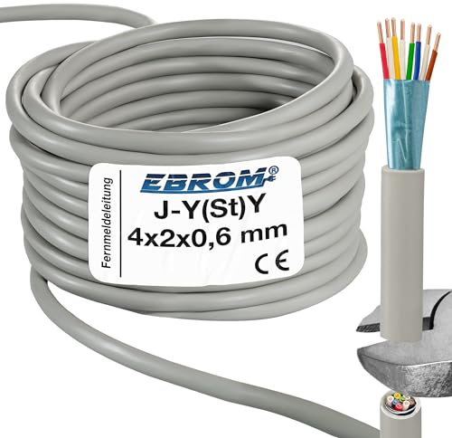 EBROM Fernmeldeleitung Telefonkabel J-Y(St) Y 4x2x0,6 mm geschirmt - 50 m | Ab 10 Meter bis 250 Meter - Telekommunikationskabel zur Datenübertragung z.B. für Sprechanlagen, Klingelanlagen, Telefon etc.