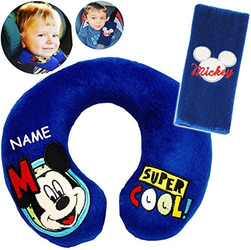alles-meine.de GmbH 2 TLG. Set Nackenkissen/Nackenrolle & Gurtpolster__ Mickey Mouse - incl. Name - Kissen für Auto/Gurtschoner - Kindersitz - Reisekissen/Reisehörnc..