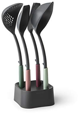 Brabantia - Kit d'ustensiles de cuisine, avec louche à soupe, cuillère, écumoire et spatule - Assortiment de coloris