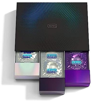 Durex Surprise Me Deluxe Preservativi Assortiti Stimolanti e Ritardanti, Cofanetto Performance e Durata, 30 Profilattici
