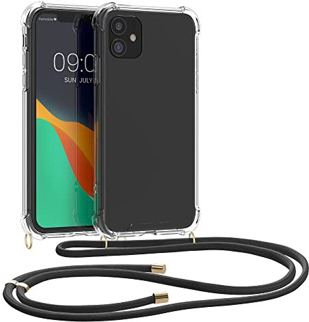 kwmobile Crossbody Case Compatible with Apple iPhone 11 Case - Clear TPU Phone Cover w/Lanyard Cord Strap - Transparent/Black