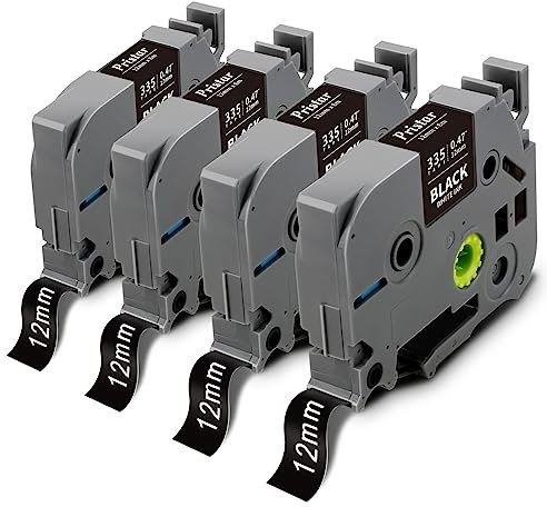 Pristar Kompatible Schriftband für Brother TZe-335 TZe335 TZ335 Weiß auf Schwarz 12mm x 8m Etikettenband für Brother PT-H105 H107 H101C H100LB H100R P300BT H100LB D200BW D200VP, 4 Pack