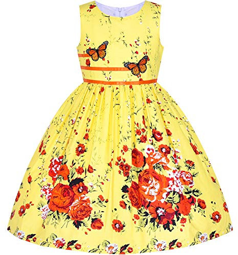 Sunny Fashion Girls Dress Cotton Rose Flower Double Bow Tie Party Age 7-8 Years