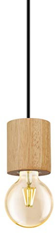 EGLO Pendelleuchte Turialdo, 1 flammige Schnurpendel Hängelampe Industrial, Vintage, Hängeleuchte aus Holz und Stahl in Natur, Schwarz, Esstischlampe, Wohnzimmerlampe hängend mit E27 Fassung