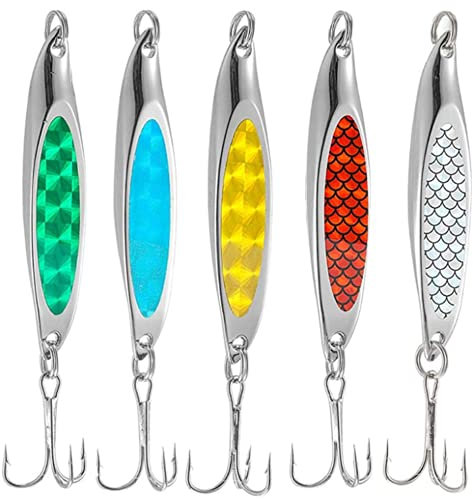 WYMAODAN Angelköder Set, 5PCS Metall Angelköder Paillettenlöffel mit hartem Köder für Sea Lake Köder Werkzeug für Salzwasser Süßwasserforellen Bass Lachs Angeln (21)