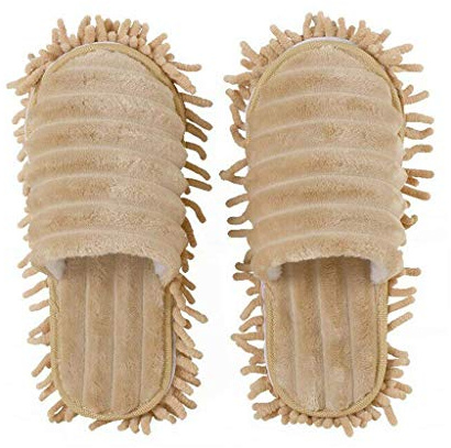 Mooyii 1 Pair Lazy Mop Slippers Room Walking Cleaning Dust Warm Durable Polishing Floor for Women (Beige,M)