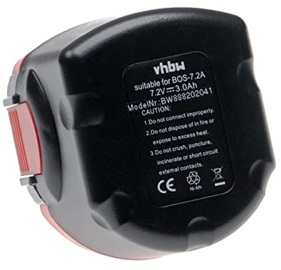 vhbw Batterie Compatible avec Bosch GSR 7.2-1, 7.2-2 Outil électrique (3000 mAh, NiMH, 7,2 V)
