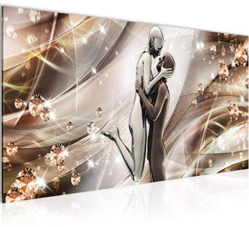 Runa Art Wandbild Abstrakt Liebe 1 Teilig 100 x 40 cm Modern Bild auf Vlies Leinwand Romantisch Wohnzimmer Schlafzimmer Beige Grau 029812a