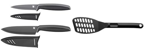 WMF Touch Messerset 2-teilig, Küchenmesser mit Schutzhülle, schwarz & Pfannenwender Kunststoff 31 cm, Wender mit Ablage-Knick und Aussparungen, Pfannkuchenwender, spülmaschinengeeignet