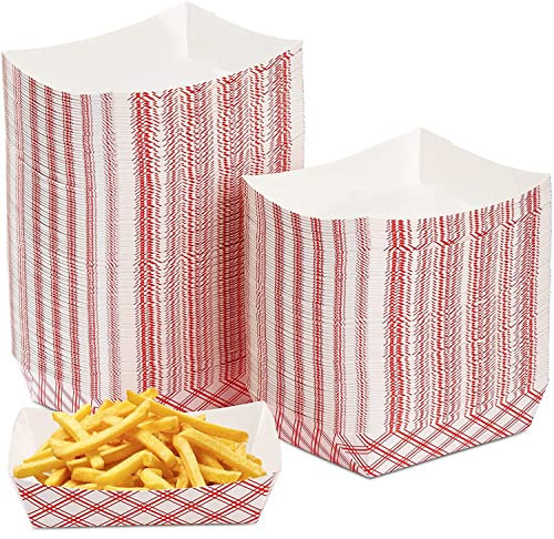 Bekith 200 Pack Kraft Paper Food Tray Disposable Serving Boat Basket Holders Paper Snack Trays for Fries Hot Dogs Popcorn Lunch, 5.3 inch (13.5cm)