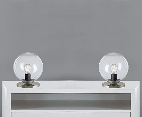Trango 2er Set 7010CL Retro LED Tischleuchte *SUN* Glaskugel Tischlampe in klar inkl. je 1x E27 LED Leuchtmittel & Kabelschalter, Fensterbank Leuchte, Nachttischlampe, Schreibtischleuchte, Leseleuchte