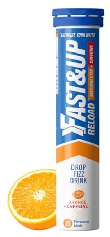 Fast&Up Reload – Orange + Caffeine Flavour – 20 Effervescent Tablets – Instant Electrolytes for Rapid Hydration & Energy - Added Vitamin C & B12 for Performance, Wellbeing, Travel & Recovery – Vegan