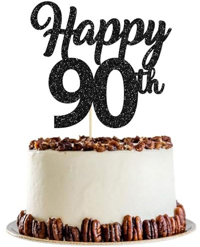 3Pcs Happy 90th Cake Topper Black Glitter Number 90 Decorations 90th Birthday Cake Pick Decorations for Cheers to 90 Years Old 90th Birthday Wedding Anniversary Party Supplies