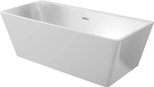 VBChome Badewanne 160x75 cm Weiß Acryl SET Wandmontierte Badewanne Freistehend Eingebauter Überlauf Siphon Inklusive Modern Elegant Top Qualität