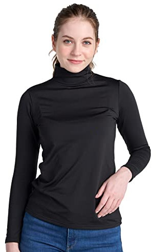 LAPASA Damen Stehkragen Thermounterhemd, Innenfleece Thermounterwäsche langärmliges Thermo-Shirt Funktionsunterwäsche Oberteil (L89 Wärmer), Schwarz (wärmer), L