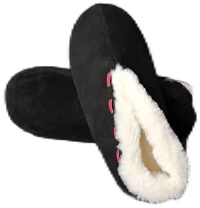 MaxW Winter Hausschuhe für Damen und Herren Plüsch Bettschuhe Weiche Warme Spanische Leder Hausschuhe Kuhfell Mokassins Schwarze 40