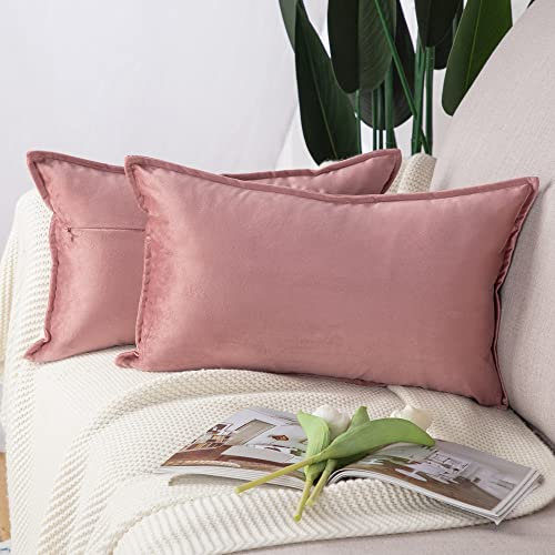 Madizz 2er Set Samt Dekorativ Zierkissenbezüge Luxus Stil Kissenbezug für Sofa für Schlafzimmer Rosa 30x50 cm Rechteckigig