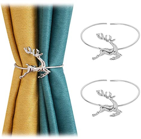 2 Stück Metall Hirsch Vorhang Raffhalter Snap Design Vorhang Halter Dekorative Vorhanghalter Raffhalter Raffhalter Vorhang Ringe Ohne Bohren Silber Klein
