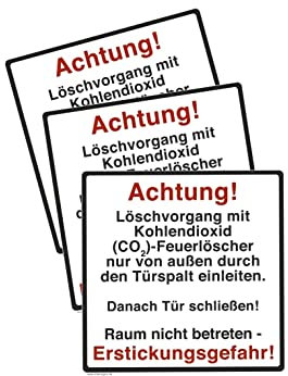 3 Stück – Aufkleber Warnung „Achtung! Erstickungsgefahr! CO2-Feuerlöscher Raum nicht betreten“ Folie selbstklebend | 10x10 cm Made in Germany