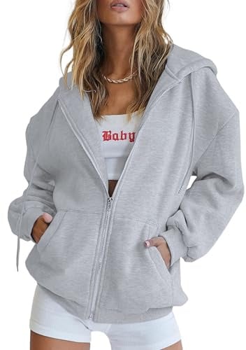 PRETTYGARDEN Women's 2026 Spring Zip Up Y2K Hoodies Casual Long Sleeve Sweatshirts Fall Winter Track Jackets with Pockets (Grey,Medium)