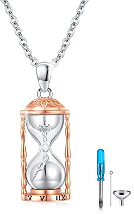 REDSUN Urne Halskette für Asche 925 Sterling Silber Sanduhr Anhänger Halskette Sanduhr Memorial Anhänger mit Glasanhänger mit Zirconia Urnen-Halsketten Memorial Andenken/Time Sanduhr ketten