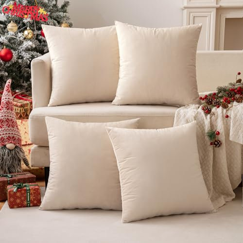 MIULEE Samt Kissenbezug 50x50 cm Kissenhülle Cremeweiß 4er Set Sofakissen Samtkissen Dekorative Dekokissen Couchkissen Zierkissen Bezug Sofakissenbezug für Wohnzimmer Schlafzimmer Büro