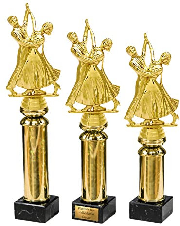 eberin · Paartanz · Tanzsport Pokale · Tanzschule ·Tanzen · Dance Trophäe · Tanzpaar auf Goldsäule/Marmor schwarz · Auszeichnung · Pokal · in 3 Größen erhältlich · mit oder ohne Gravur ·