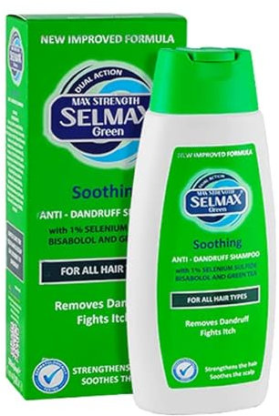 Selmax Green Soothing 200ml Dual Action Anti Dandruff Nourishing Shampoo for All Hair Types New Improved Formula with 1% Selenium Sulfide, Green Tea Extract and Bisabolol