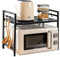 JOYART Microwave Oven Rack Expandable, 2 Tier Microwave Shelf Stand, Kitchen Baker's Rack, Carbon Steel Microwave Holder, Counter Shelf Organiser with 8 Hooks, Heavy Load 55lb, Width 44-60cm, Black