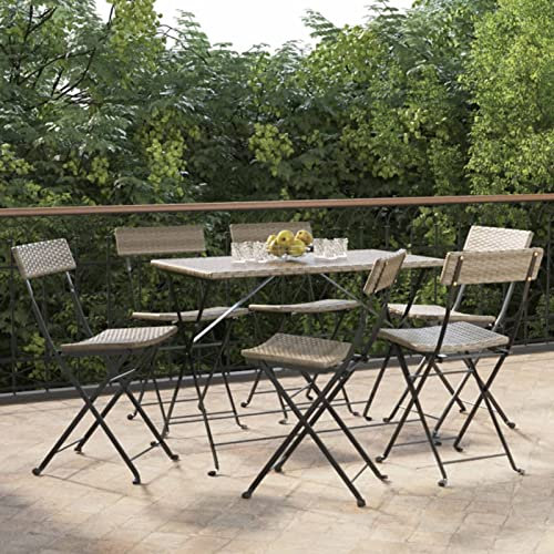 JUNZAI Bistrostühle 6 STK. Klappbar, Gartenstühle, Balkonstuhl, Balkon Stuhl, Garten Stühle, Terrassenstuhl, Stühle Für Draußen, Grau Poly Rattan und Stahl