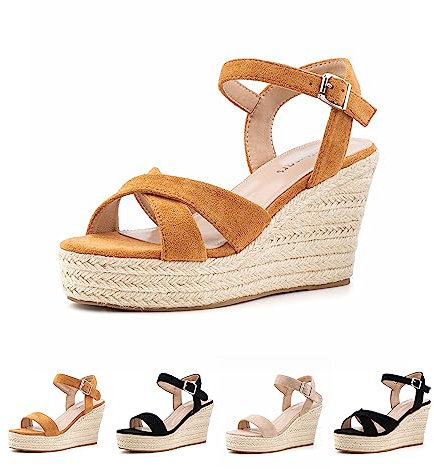 Sandali Donna Estive Eleganti Espadrillas Zeppa Sandali Tacco Largo Alto Sandals Comodi Plateau Cerimonia Sandalo Platform Heeled Sposa Marrone EU 41