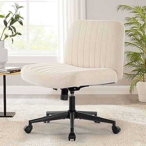 Bosmiller Bürostuhl Ohne Armlehnen Höhenverstellbar Schreibtischstuhl mit Rollen Armless Office Chair Schminktisch Stuhl Drehstuhl 150KG mit Extra großes Kissen Stoff,Beige mit Rädern