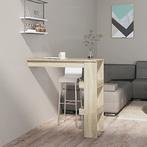 Homgoday Wand-Bartisch Küchentisch Esstisch Tresentisch Stehtisch Bartheke Küchentresen Küchentheke Beistelltisch für Wohnzimmer Esszimmer Küche Sonoma-Eiche 102x45x103,5 cm Holzwerkstoff