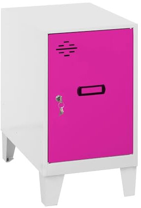 Simon Rack Simonlocker Kommode, klein, 575 x 300 x 500 mm, Amario aus Metall, inkl. Schlüssel, Weiß/Rosa