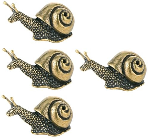 Yardwe 4 Stück Schneckenschmuck Aus Reinem Kupfer Retro-wohnkultur Mini-Spielzeug Glasbehälter Rustikale Wohnkultur Kleines Schneckenornament Handhaben Modellieren Büro