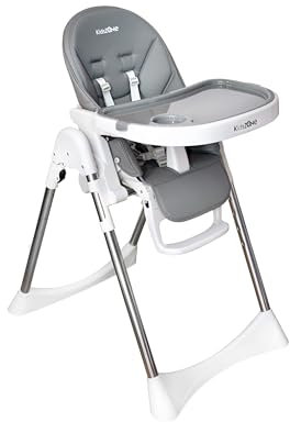 Hochstuhl Baby mit Liegefunktion - Kinderstuhl Klappbar mit 5 Punkt Gurt - 5-stufige Höhenverstellung - Kinderhochstuhl ab 6 Monate bis 3 Jahren und 15 kg (Grau)