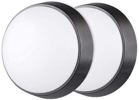 18W LED 4000K IP65 Runde Wandlampe, Runde Deckenleuchte für Innen, Außen, Schlafzimmer, Bad, Flur, Korridor, Hauswirtschaftsraum, Garten, Schuppen, Werkstatt, Veranda - Schwarz - 2 Stück