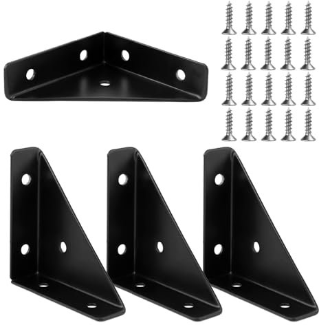 4 Stück Winkelträger, Universelle Möbel Eckverbinder Eckwinkel Metall Dreieckige Regalhalterung Stütze Befestigungselement mit 20 Schrauben für Holz Schreibtisch Betten Tische Schränke