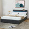 Mingone Bett mit Lattenrost 140 x200 cm Bettrahmen mit LED Beleuchtung Bettgestell mit Stauraum Leinenbezogenes Massivholzbett für Schlafzimmer, Dunkelgrau