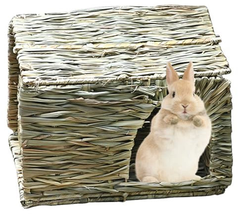 Hintyne Maison De Lapin Pliable pour Animal Domestique Maison en Herbe Lapin Hamster Hérisson Cochon d'Inde Nid De Lapin Tissé en Paille Fait à La Main (Petit 30X20X20 Cm)