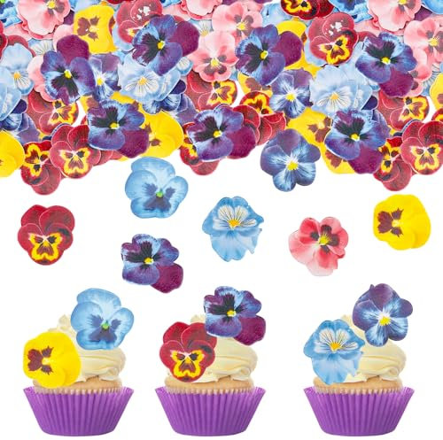 GoldRock Essbare Tortendeko Blumen,60 Stück Essbare Blumen für Torte,Bunt Blumen für Tortendeko Essbar,Esspapier Tortendeko Cupcake,Essbare Blüten Kuchen für Hawaii,Dschungel,Hochzeit Geburtstag Deko