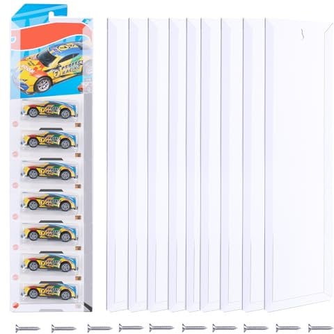 10 Sets Model Car Display Cabinet Wall Mounted Storage Shelf Plastic Toy Car Organiser Made of Die-Cast with Blister Packaging Wall Shelf Hanging Shelf 42.5 x 11.2 cm