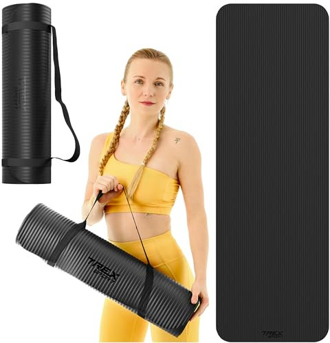 TREX SPORT Gymnastikmatte extra dick und weich | Fitnessmatte 180x60x1cm mit Tragegurt | Yogamatte rutschfest (Black Night)