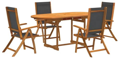 vidaXL Garten Essgruppe 5-TLG., Gartenmöbel Set Tisch 4 Stühle, Lounge Sitzgruppe für Terrasse, Sitzgarnitur Gartengarnitur, Massivholz Akazie Textilene